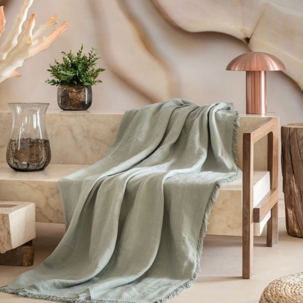 Cobertor feito com tecido biodegradável.