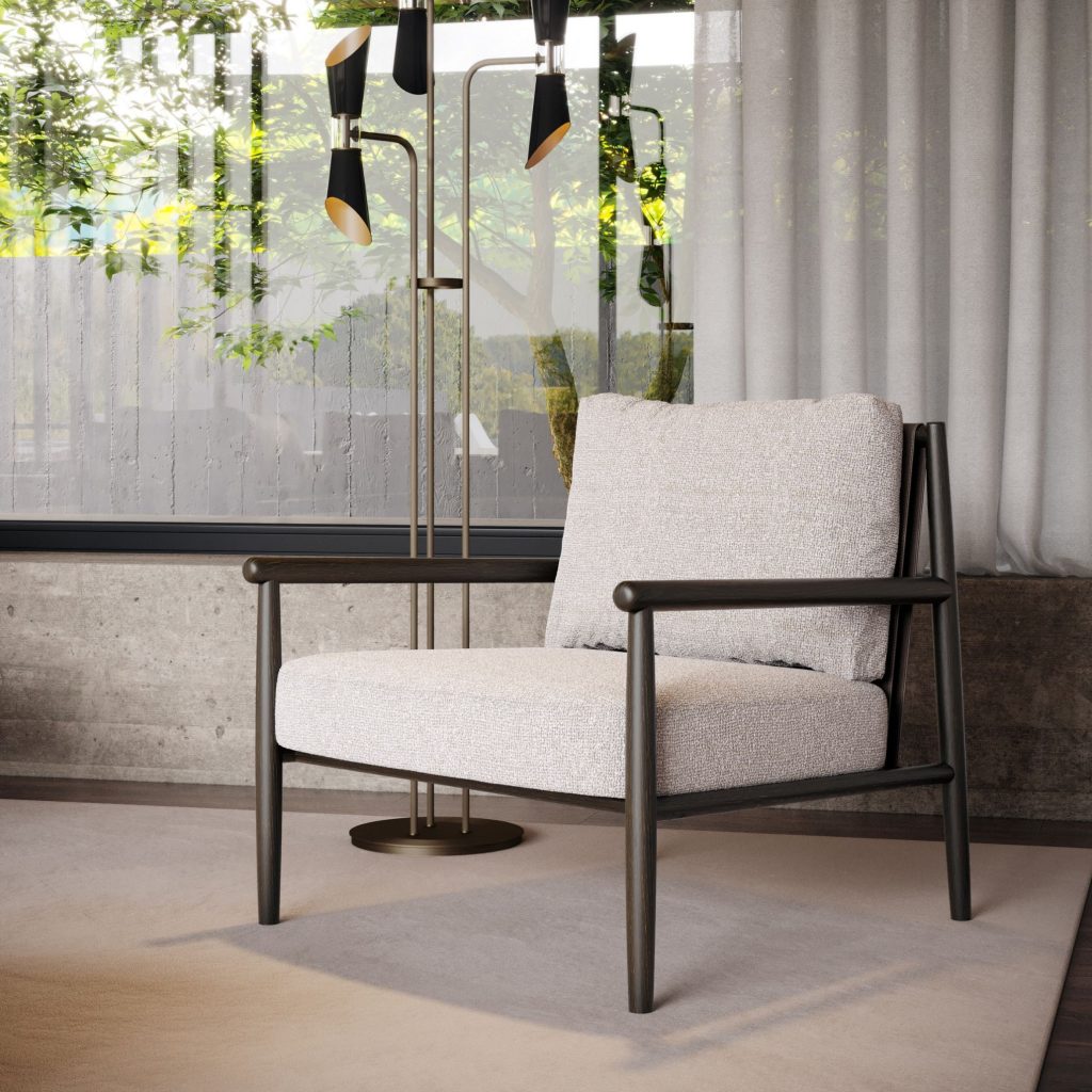 Cadeirão feito com um tecido desenvolvido para resistir ao uso.