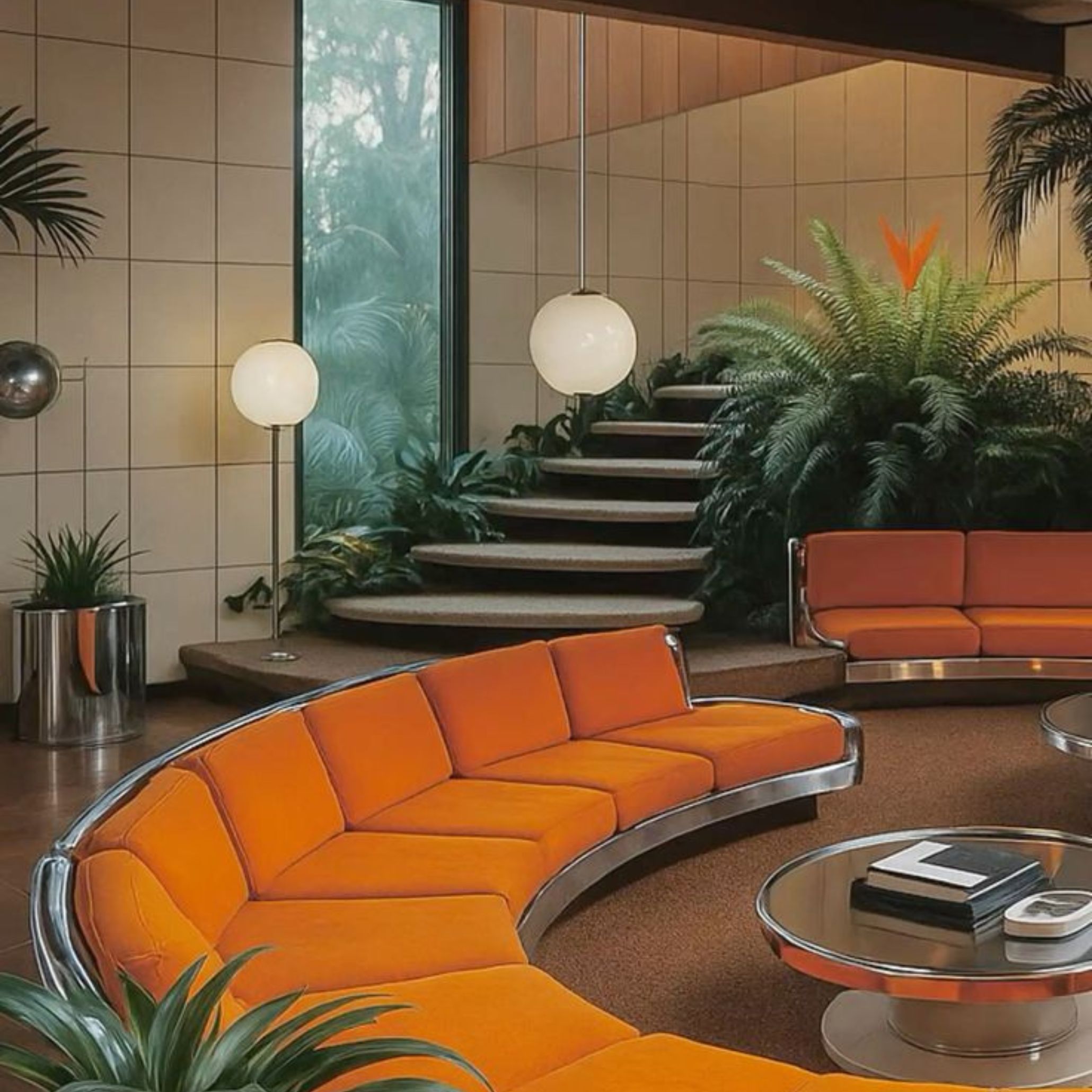 Influências da cultura pop dos anos 60 no design de interiores.