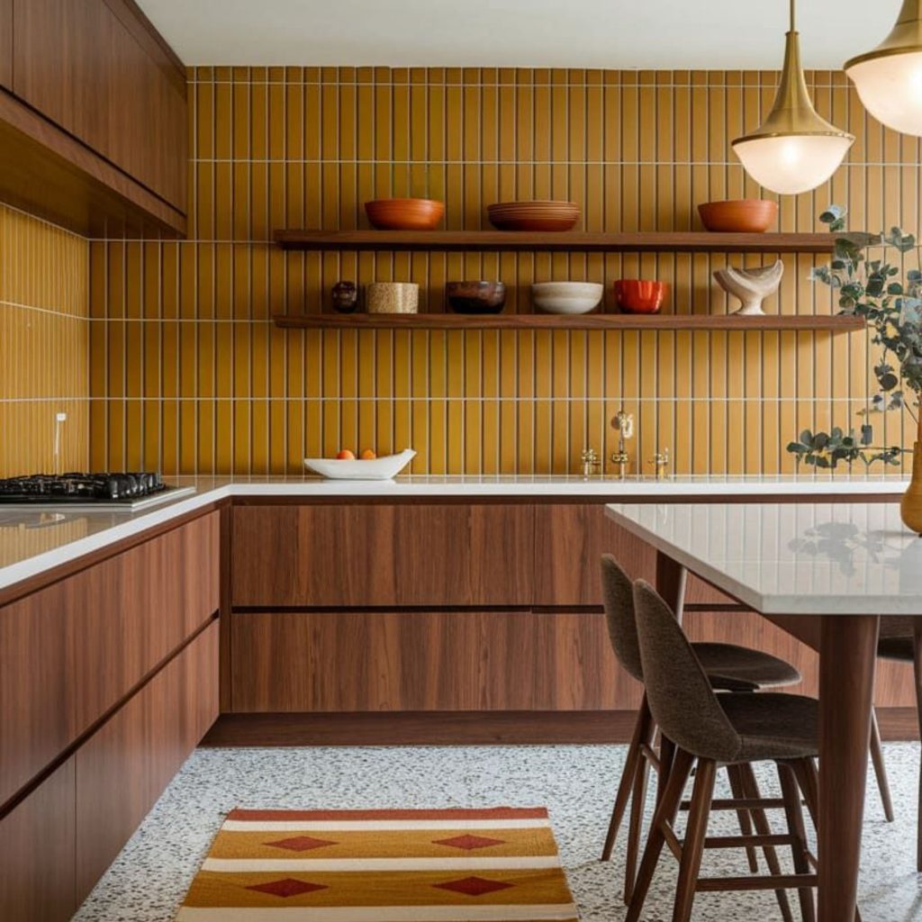 Cozinha desenhada com um estilo retro.