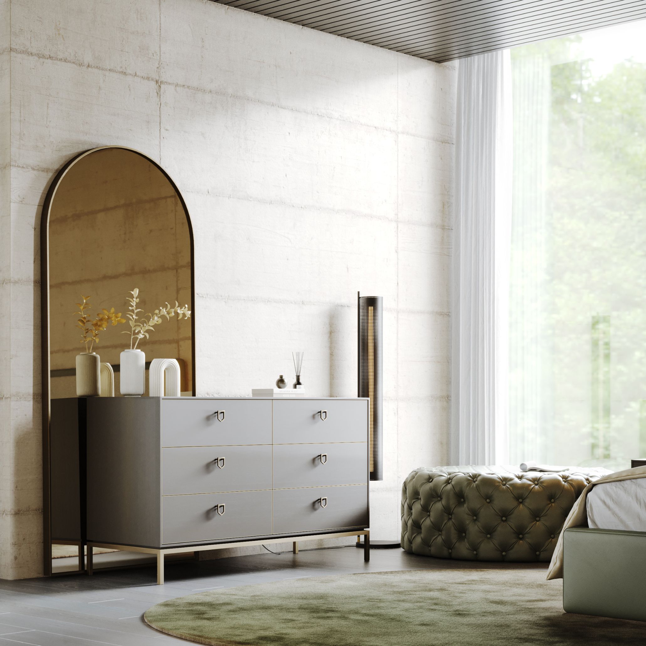 Cómoda de inspiração clássica.