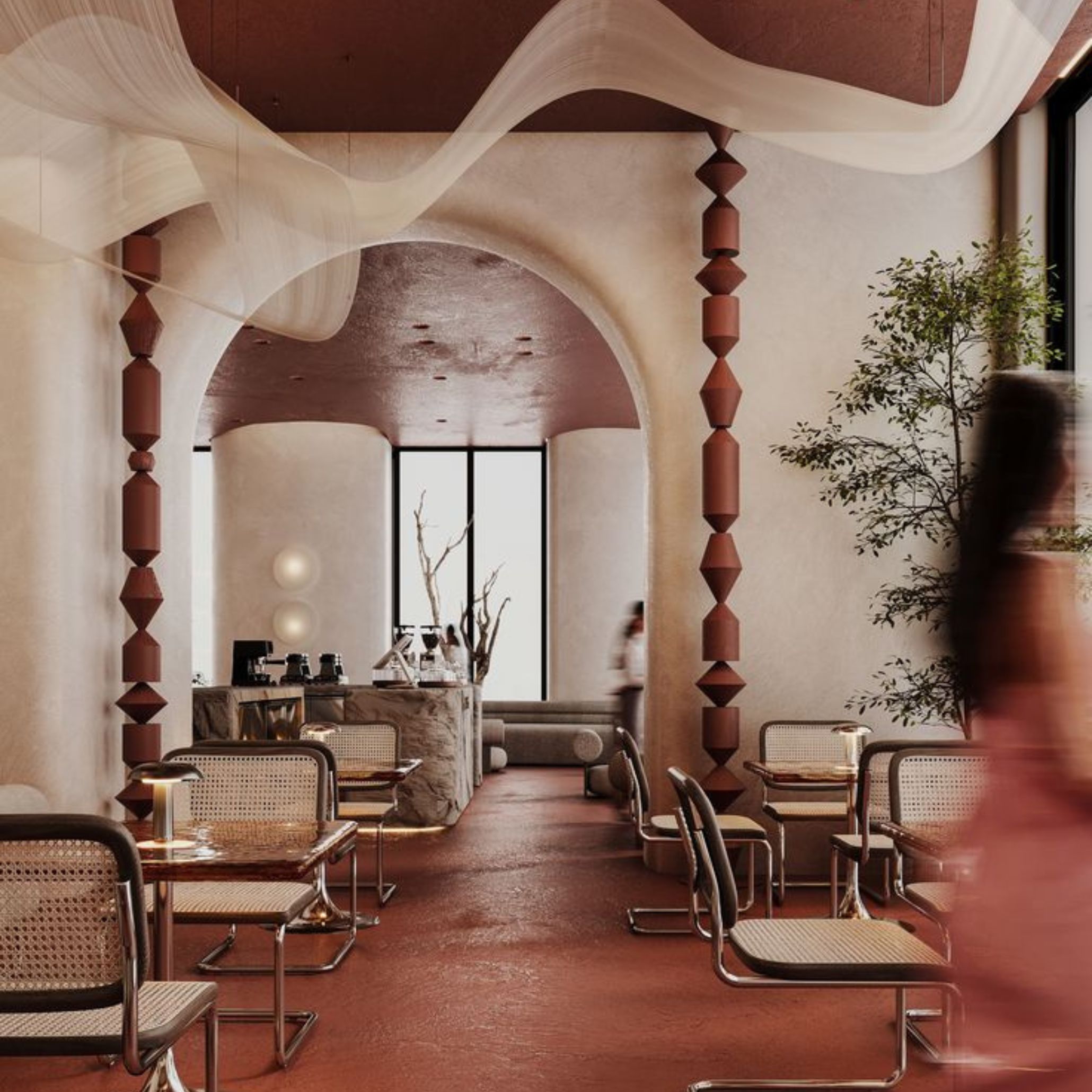 Café moderno com um design inspirado n