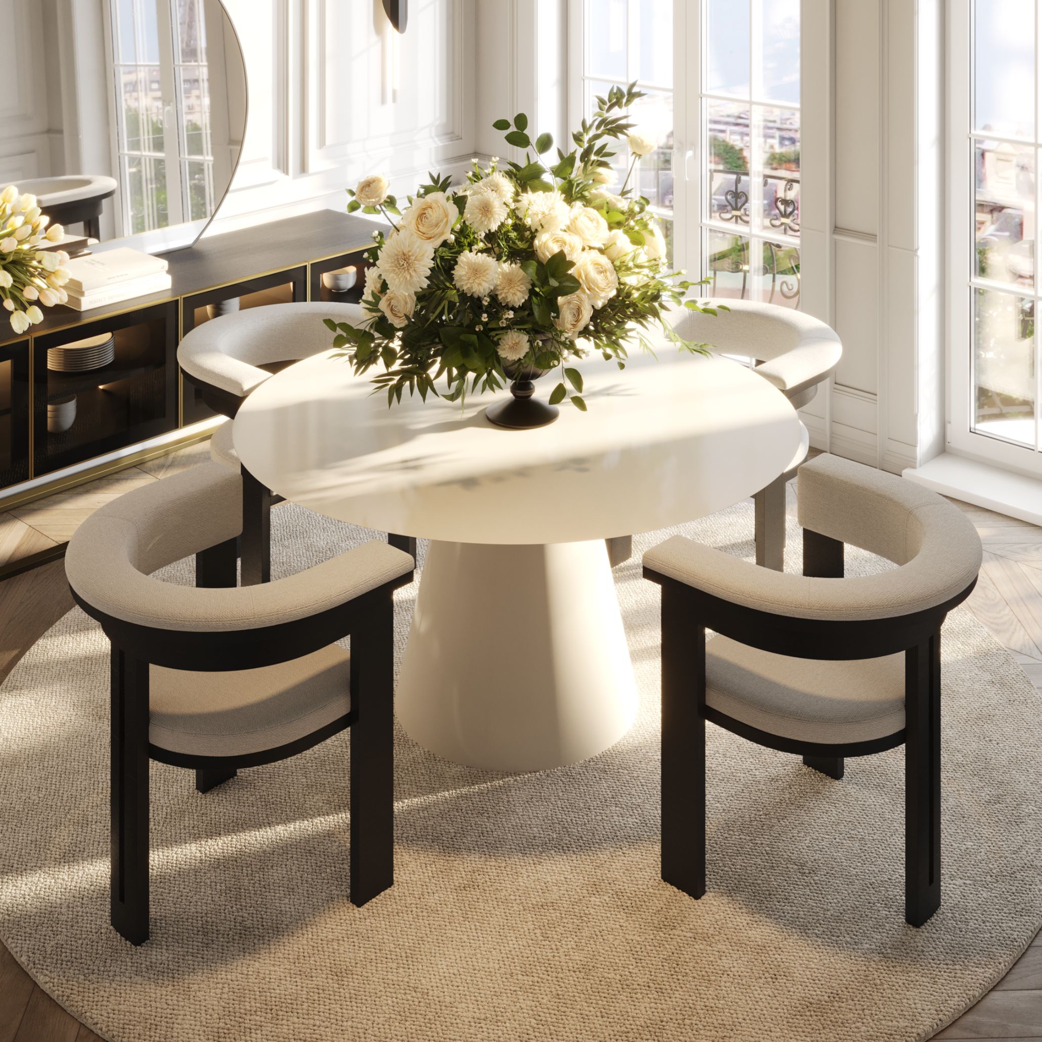 Sala de jantar inspirada no estilo parisience.