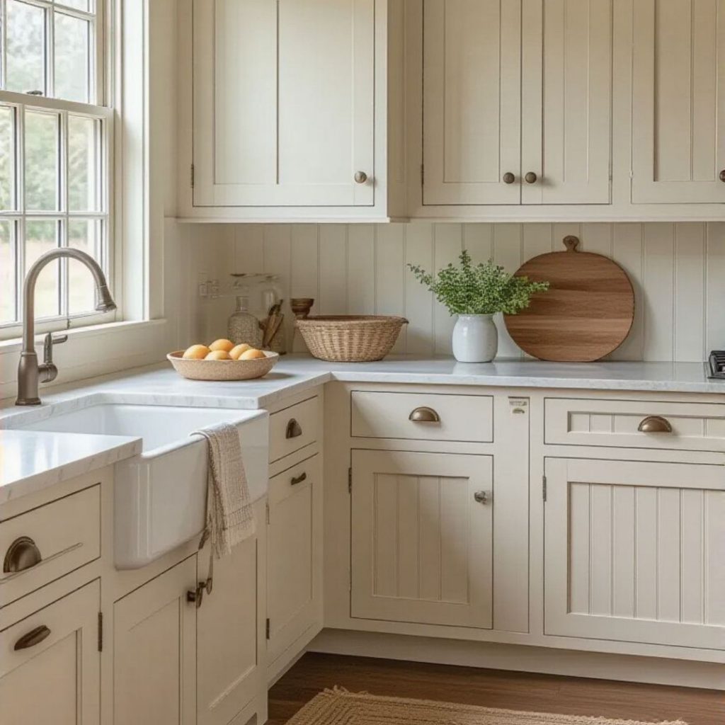Cozinha no estilo farmhouse com uma pia apron sink.