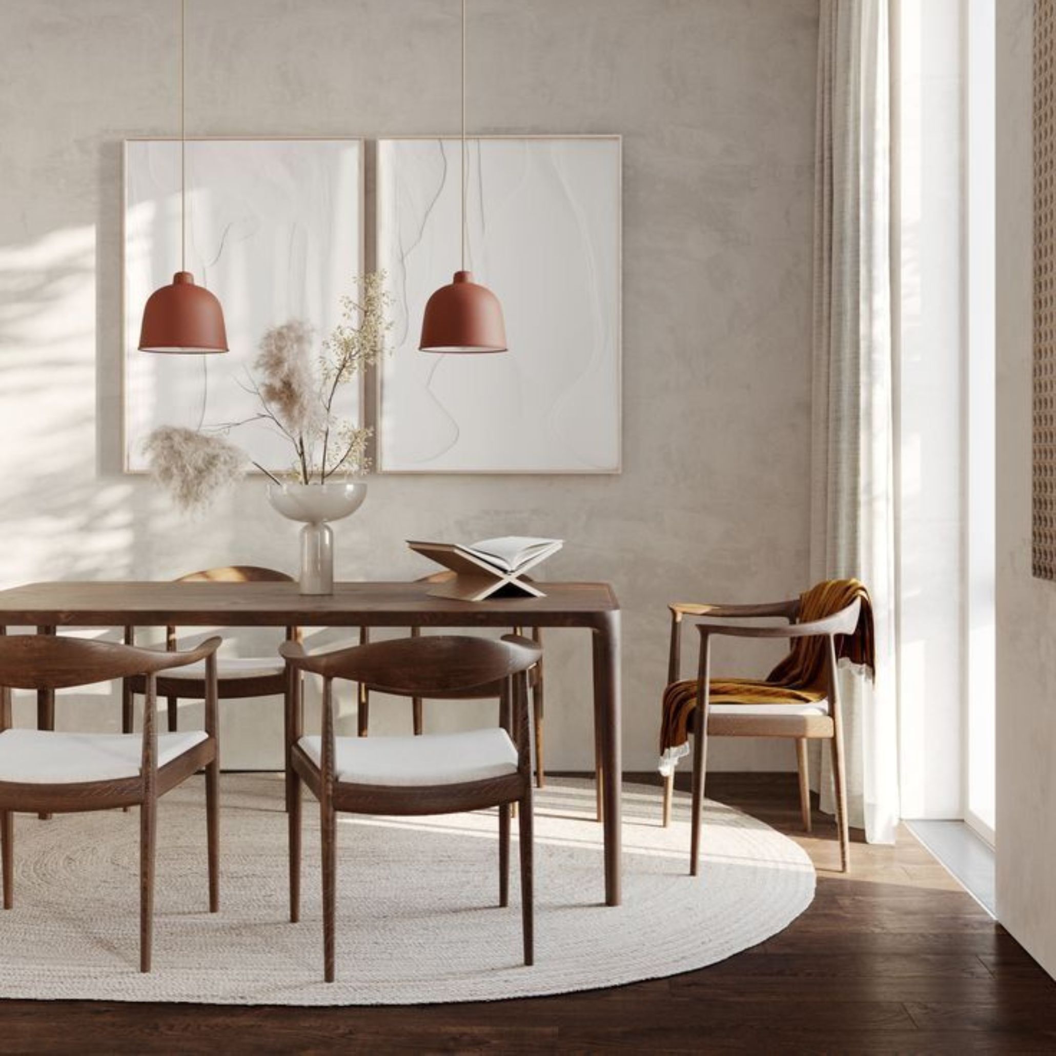 Sala de jantar inspirada no estilo fang shui.