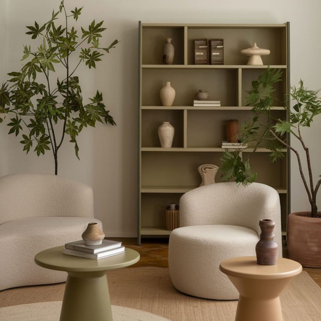 Sala de estar moderna com uma decoração vibrante e equilibrada.