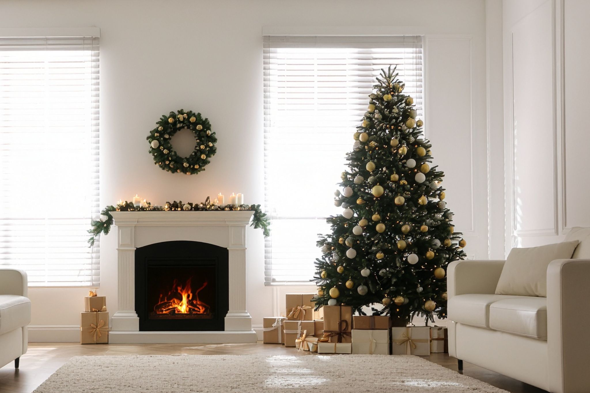 Decoração para lareira numa sala de estar com lareira.