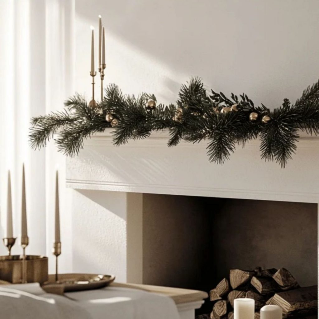 Sala de estar com lareira num estilo minimalista.