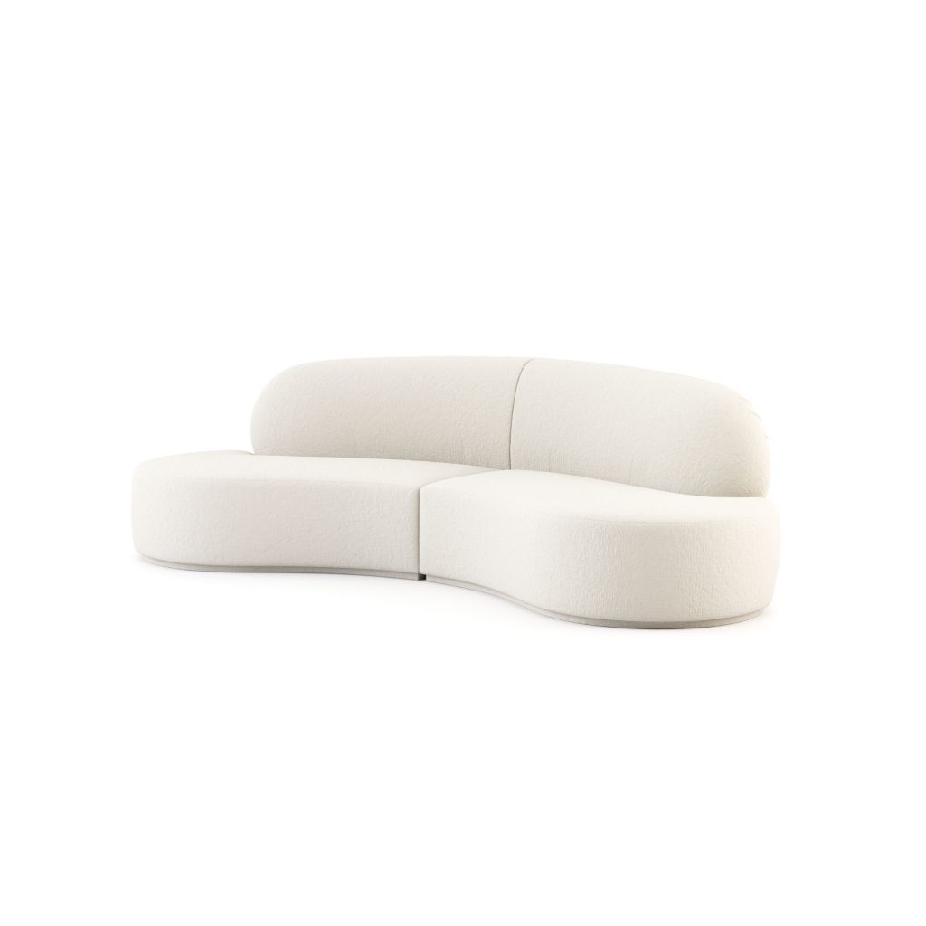 Sofá cotton em tecido bouclé, ideal para uma sala de estar moderna.