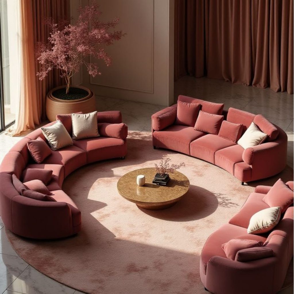 Sala de estar decorada para o dia dos namorados com uma paleta de cores romântica.