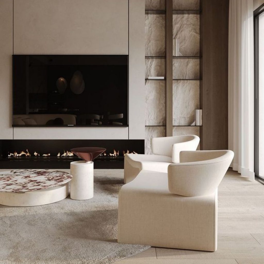 Uma sala de estar moderna, valorizada pelo design de interiores, que garantiu um espaço confortável e funcional.