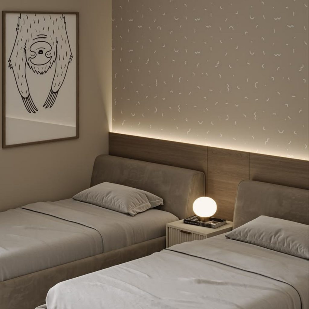 Um ambiente onde o design de interiores acompanha o crescimento da família.