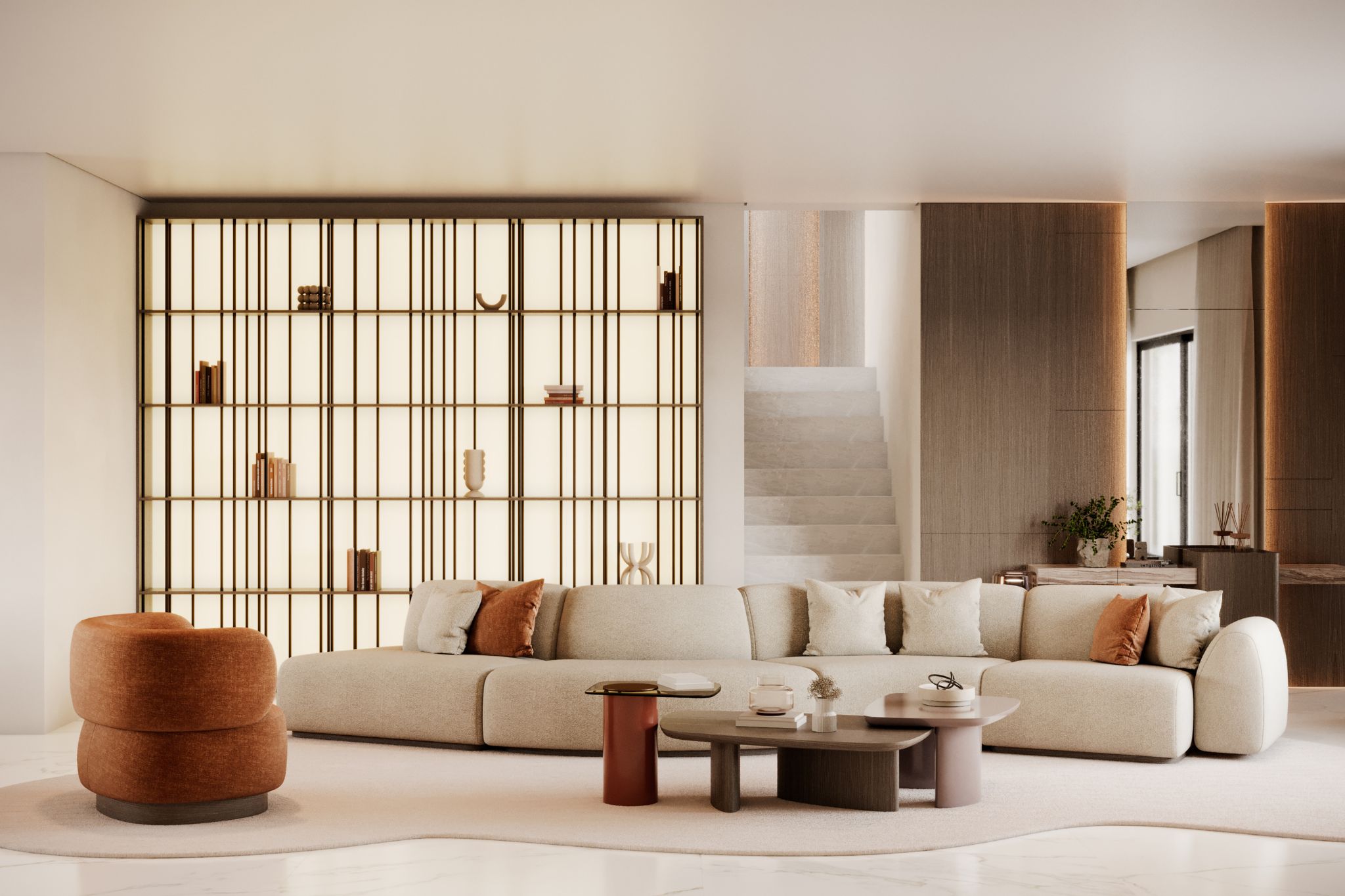 Sala de estar contemporânea onde a decoração minimalista e os materiais naturais moldam uma atmosfera que desperta emoções subtis, revelando como a arquitetura influencia o bem‑estar no quotidiano. A composição equilibrada entre mobiliário, luz e textura traduz uma decoração pensada para regular ritmos internos, permitindo que as emoções se alinhem com o ambiente. Cada detalhe evidencia uma abordagem de arquitetura sensorial, onde a decoração se torna linguagem emocional e onde as emoções emergem da intenção presente em cada gesto de arquitetura.