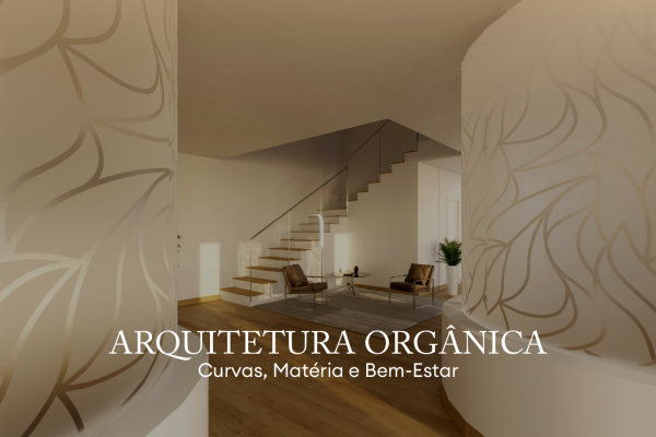 Espaço contemporâneo que celebra a arquitetura orgânica através de curvas suaves e materiais naturais, criando uma casa onde o design biofílico reforça o bem‑estar. A composição evidencia um design de interiores pensado para integrar a arquitetura orgânica com luz quente e elementos vivos, promovendo um ambiente de design biofílico que intensifica o bem‑estar. A escada flutuante e as formas esculpidas revelam uma leitura sensorial da arquitetura orgânica, mostrando como o design de interiores pode transformar a casa num refúgio de bem‑estar sustentado por princípios de design biofílico.