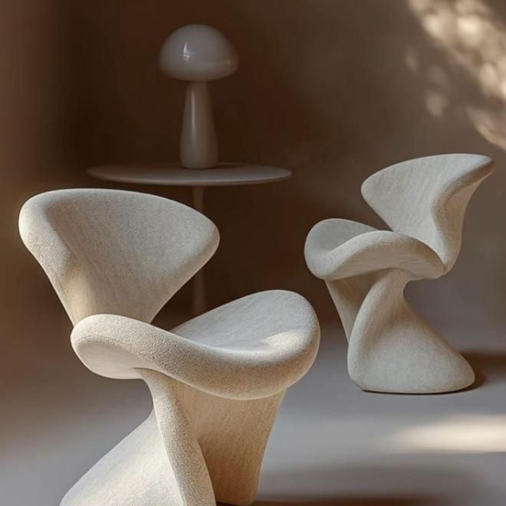 Cadeiras escultóricas onde a presença da Natureza orienta a fluidez das formas e reforça a escolha de materiais naturais que traduzem um gesto profundamente orgânico, alinhado com a essência do design biofílico e dedicado ao bem‑estar. As curvas contínuas evocam a força da natureza, mostrando como a Natureza inspira volumes de materiais naturais que intensificam a leitura orgânica do espaço, sempre pensada para elevar o design biofílico e promover o bem‑estar. A textura têxtil reforça a força da natureza, criando uma continuidade visual guiada pela Natureza e por materiais naturais que sustentam uma atmosfera orgânica, profundamente enraizada no design biofílico e concebida para amplificar o bem‑estar. A mesa e o candeeiro, com referências subtis ao mundo natural, celebram a força da natureza, revelando como a Natureza influencia a escolha de materiais naturais que traduzem um gesto orgânico e consolidam a intenção do design biofílico, sempre orientado para o bem‑estar. A luz suave intensifica a força da natureza, trazendo a Natureza para dentro através de materiais naturais e de uma composição orgânica que ecoa o espírito do design biofílico, pensado para amplificar o bem‑estar. Cada peça reafirma a força da natureza, celebrando a ligação à Natureza através de materiais naturais que sustentam uma estética orgânica, profundamente conectada ao design biofílico e dedicada ao bem‑estar.