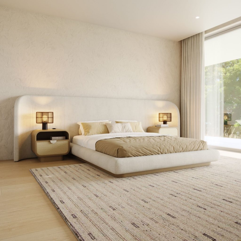 Quarto contemporâneo onde a Natureza orienta a serenidade visual, revelando a força da natureza nos volumes suaves e nos materiais naturais que definem uma presença profundamente orgânica, alinhada com princípios de design biofílico dedicados ao bem‑estar. A cama estofada celebra a Natureza, reforçando a força da natureza através de materiais naturais que intensificam a leitura orgânica, sempre pensada para traduzir o espírito do design biofílico e amplificar o bem‑estar. As mesas de cabeceira evocam a Natureza, mostrando a força da natureza nos materiais naturais que sustentam uma estética orgânica, profundamente conectada ao design biofílico e orientada para o bem‑estar. A luz natural reafirma a Natureza, trazendo a força da natureza para dentro através de materiais naturais que consolidam uma atmosfera orgânica, enraizada no design biofílico e dedicada ao bem‑estar. A simetria suave intensifica a Natureza, revelando a força da natureza nos materiais naturais e na composição orgânica, sempre guiada pelo design biofílico e pela procura de bem‑estar. Cada detalhe celebra a Natureza, reafirmando a força da natureza através de materiais naturais que sustentam uma estética orgânica, profundamente alinhada com o design biofílico e dedicada ao bem‑estar.