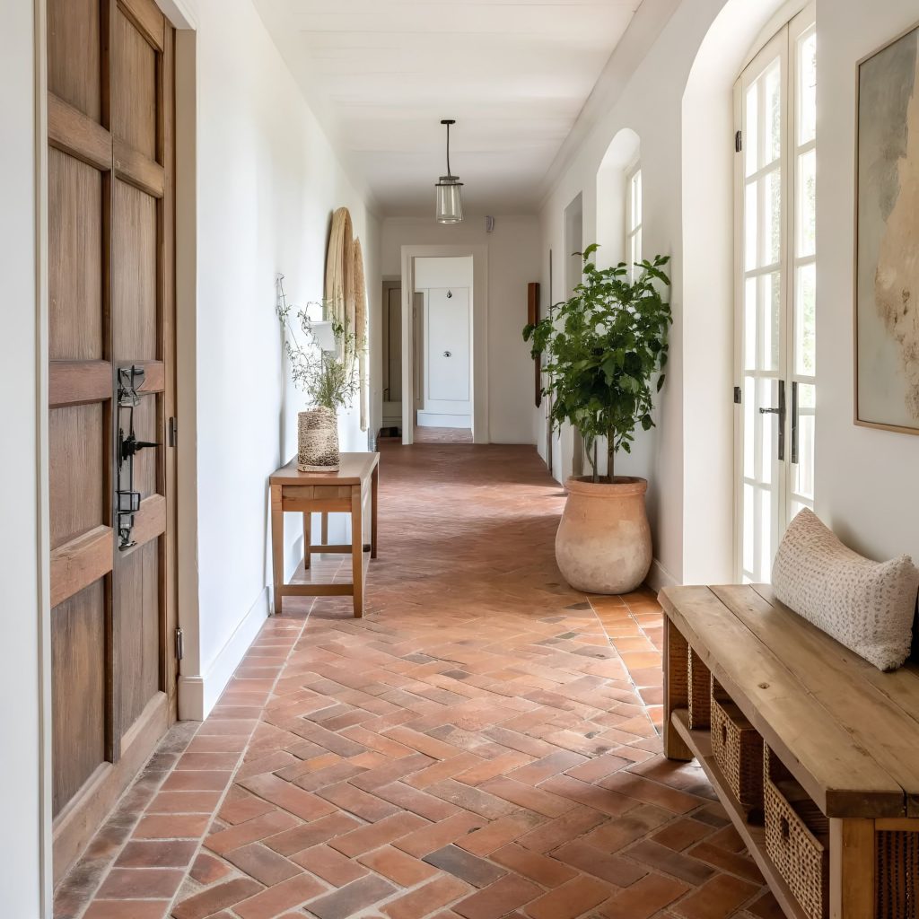 Corredor luminoso que evoca a serenidade de uma casa algarvia, integrado na atmosfera das casas de férias no algarve e na identidade das Casas do algarve, refletindo o carácter das Casas no algarve e sugerindo ambientes de decoração de verão que dialogam com princípios de design de interiores; A porta em madeira reforça a presença de uma casa algarvia, articulando elementos das casas de férias no algarve com referências às Casas do algarve, criando continuidade com o estilo das Casas no algarve e com a vibração de decoração de verão aplicada ao design de interiores; A consola com cerâmica natural intensifica a atmosfera de uma casa algarvia, evocando o espírito das casas de férias no algarve e a tradição das Casas do algarve, alinhando-se com o conforto das Casas no algarve e com a estética descontraída da decoração de verão que inspira o design de interiores; As janelas em arco reforçam novamente a imagem de uma casa algarvia, remetendo para o ambiente das casas de férias no algarve e para os materiais das Casas do algarve, criando paralelos com o carácter das Casas no algarve e com os detalhes de decoração de verão que moldam o design de interiores; O enquadramento final celebra a autenticidade de uma casa algarvia, a atmosfera das casas de férias no algarve, a estética das Casas do algarve, o estilo das Casas no algarve, a vibração da decoração de verão e a inspiração contínua do design de interiores.