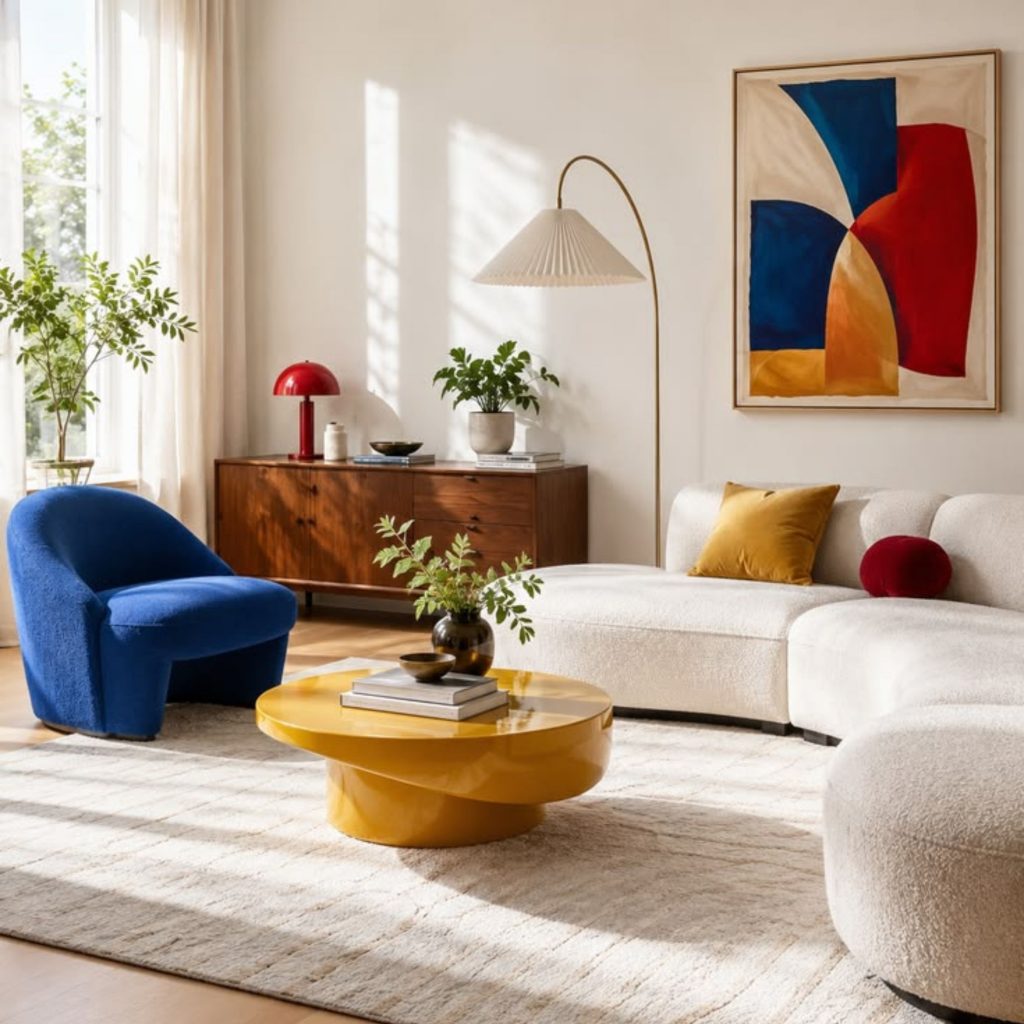 Ambiente de design de interiores onde a decoração se apoia em superfícies de alto brilho trabalhadas através de técnicas de envernizar que valorizam o mobiliário com presença escultórica. A mesa amarela revela a precisão do lacado alto brilho, articulado com gestos de envernizamento que reforçam a intenção de envernizar madeira com acabamento perfeito. A narrativa de design de interiores evidencia como a decoração se transforma quando o mobiliário é tratado com processos de envernizar, criando continuidade entre textura, luz e cor. O brilho profundo reforça a presença do alto brilho, mostrando a importância do lacado alto brilho dentro de um conceito de design de interiores que privilegia fluidez e contraste cromático. Cada elemento de decoração reforça o papel do mobiliário, enquanto o envernizamento e a técnica de envernizar revelam a intenção de envernizar madeira com rigor. O conjunto final traduz um ambiente onde design de interiores, decoração, mobiliário, alto brilho, lacado alto brilho, envernizamento, envernizar e envernizar madeira se articulam para criar uma sala vibrante e contemporânea.