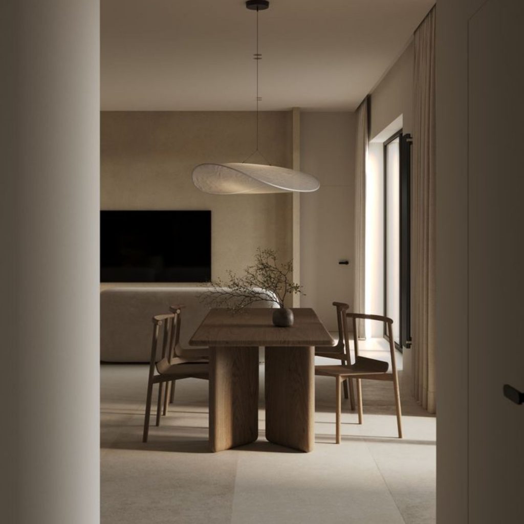 Ambiente de design de interiores onde a decoração se apoia na serenidade das superfícies naturais, articuladas com técnicas de envernizar que valorizam o mobiliário com presença estrutural. A mesa revela a precisão do lacado alto brilho aplicado de forma subtil, dialogando com processos de envernizamento que reforçam a intenção de envernizar madeira com rigor. A narrativa de design de interiores evidencia como a decoração se transforma quando o mobiliário é tratado com gestos de envernizar, criando continuidade entre textura, luz e proporção. O brilho discreto reforça a presença do alto brilho, mostrando a importância do lacado alto brilho dentro de um conceito de design de interiores que privilegia fluidez e calma visual. Cada elemento de decoração reforça o papel do mobiliário, enquanto o envernizamento e a técnica de envernizar revelam a intenção de envernizar madeira com acabamento perfeito. O conjunto final traduz um ambiente onde design de interiores, decoração, mobiliário, alto brilho, lacado alto brilho, envernizamento, envernizar e envernizar madeira se articulam para criar uma sala de jantar minimalista, equilibrada e contemporânea.