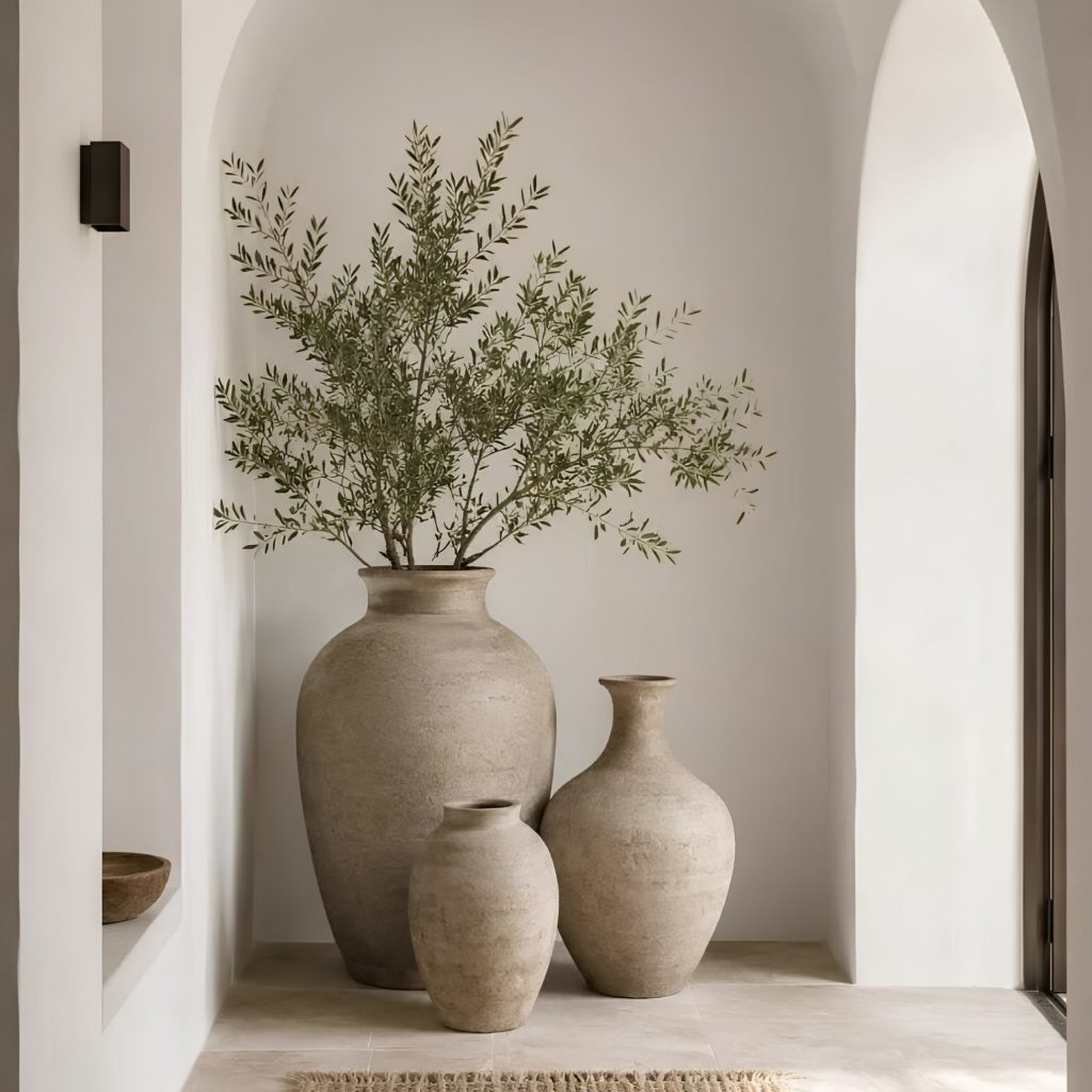 Composição serena que evoca a tranquilidade de uma casa de verão, integrada na vibração da decoração de verão e na suavidade das cores de verão, refletindo a estética das casas modernas e sugerindo atmosferas de decoração de interiores que dialogam com princípios de design de interiores; Os vasos rústicos reforçam a presença de uma casa de verão, articulando elementos de decoração de verão com nuances das cores de verão, criando continuidade com o estilo das casas modernas e com a linguagem da decoração de interiores aplicada ao design de interiores; A oliveira intensifica a atmosfera de uma casa de verão, evocando o espírito da decoração de verão e a leveza das cores de verão, alinhando-se com o conforto das casas modernas e com a estética descontraída da decoração de interiores que inspira o design de interiores; A parede branca e o arco reforçam novamente a imagem de uma casa de verão, remetendo para o ambiente da decoração de verão e para a naturalidade das cores de verão, criando paralelos com o carácter das casas modernas e com os detalhes da decoração de interiores que moldam o design de interiores; O enquadramento final celebra a autenticidade de uma casa de verão, a vibração da decoração de verão, a harmonia das cores de verão, a intenção das casas modernas, a sensibilidade da decoração de interiores e a inspiração contínua do design de interiores.